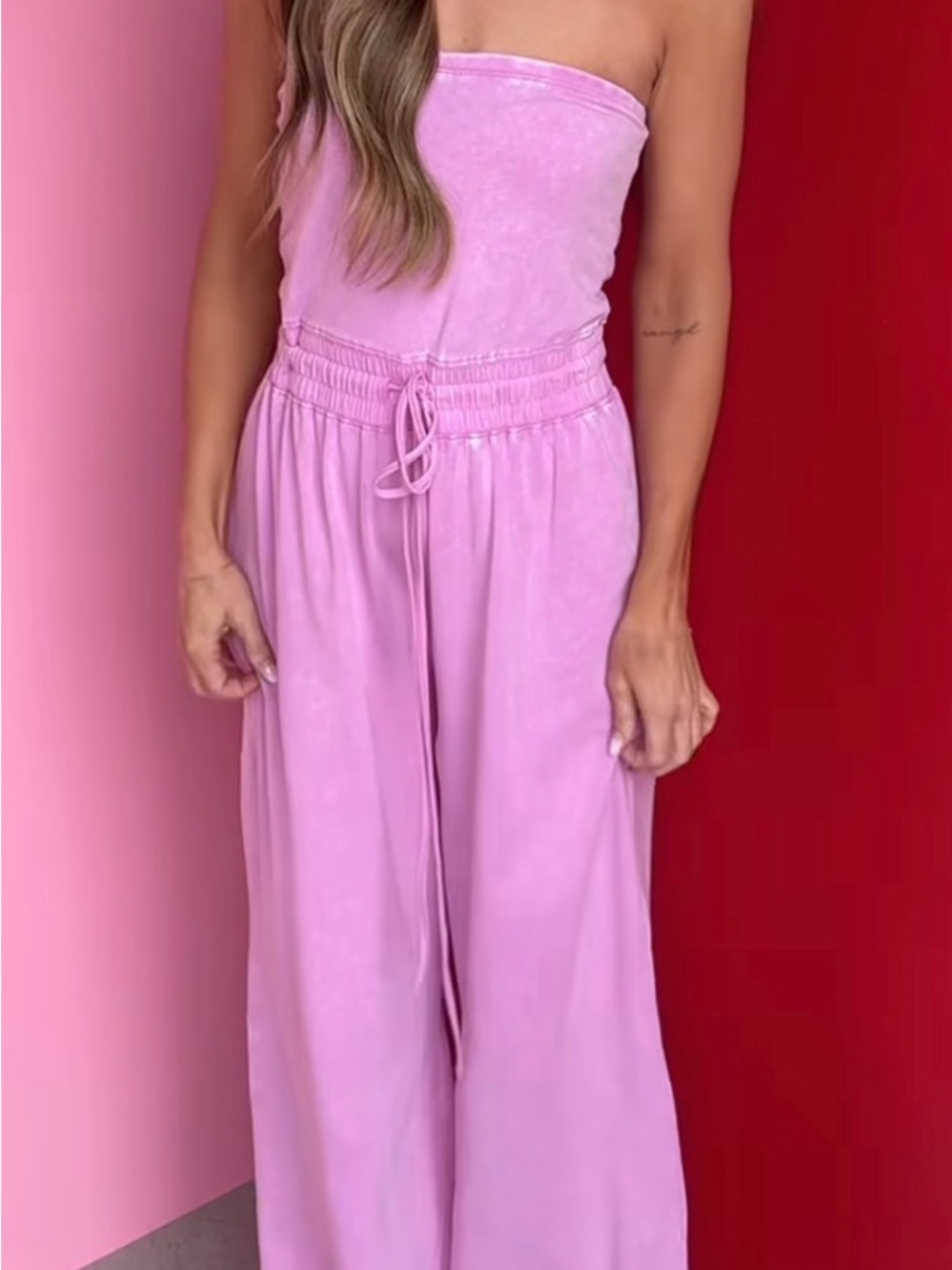 Zenana Bubblegum Pink Strapless Jumpsuit size small
